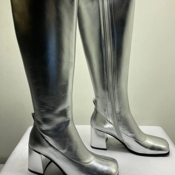 NEW JEFFREY CAMPBELL Women’s Hot Lava K2 Boots – Silver Size 7 High Heel Knee-Hi - Picture 1 of 11